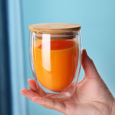 кружки кофе стены двойника 250ml 350ml 450ml стеклянные с бамбуковой крышкой
