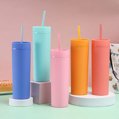 Tumblers стены двойника 16oz пластиковые акриловые многоразовые с соломой