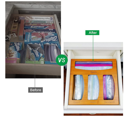 Организатор хранения сумки Ziploc утварей кухни ящика бамбуковый для еды