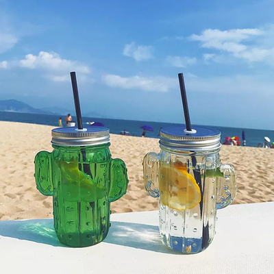 Чашка сока лета чашки воды кактуса домочадца стеклянная с соломой 400ml