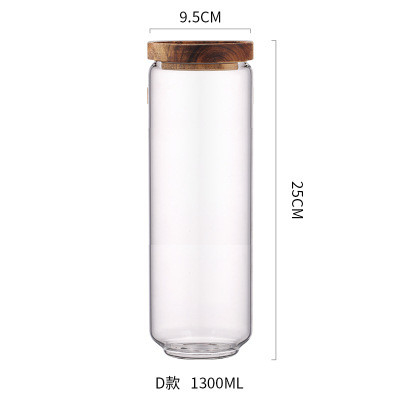 тара для хранения еды 700ml 1000ml 1300ml стеклянная с воздухонепроницаемой деревянной крышкой