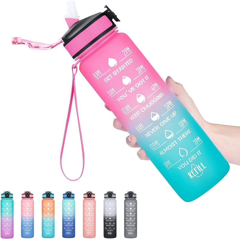 Multicolor течебезопасные бутылки с водой 32 Oz мотивационные с отметкой времени