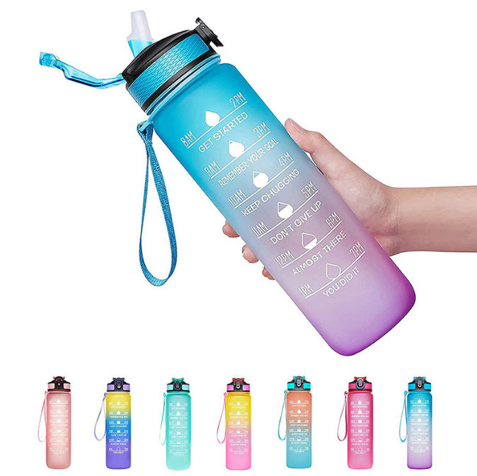 бутылка с водой 32 oz с бутылкой питьевой воды соломы BPA свободной с часами увеличивает водозабор на весь день